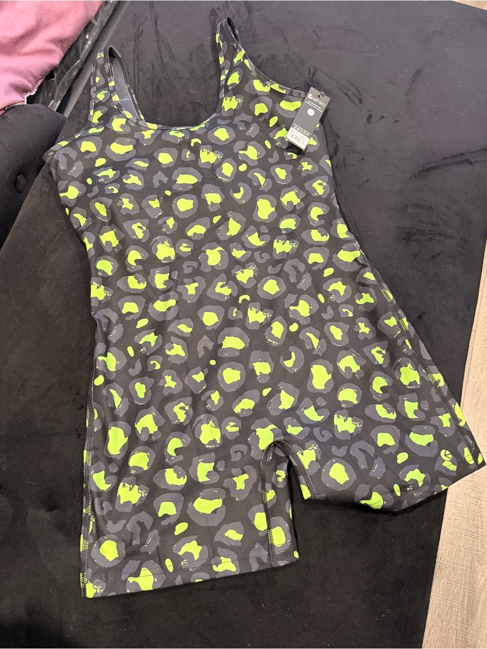Ethika Champion Neon Green Leopard Print One-Piece Athletic Romper NWT